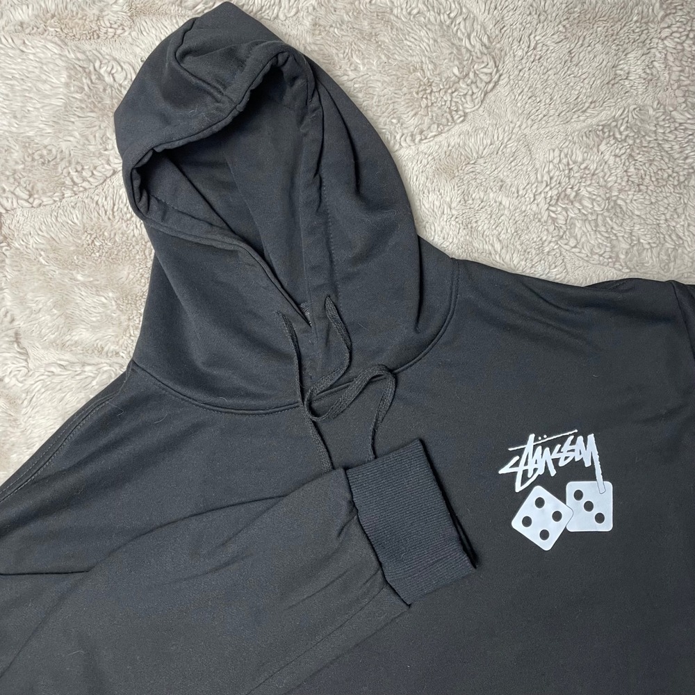 Stussy Dice Graphic Hoodie Black Cotton Pullover Sweatshirt Mens Medium